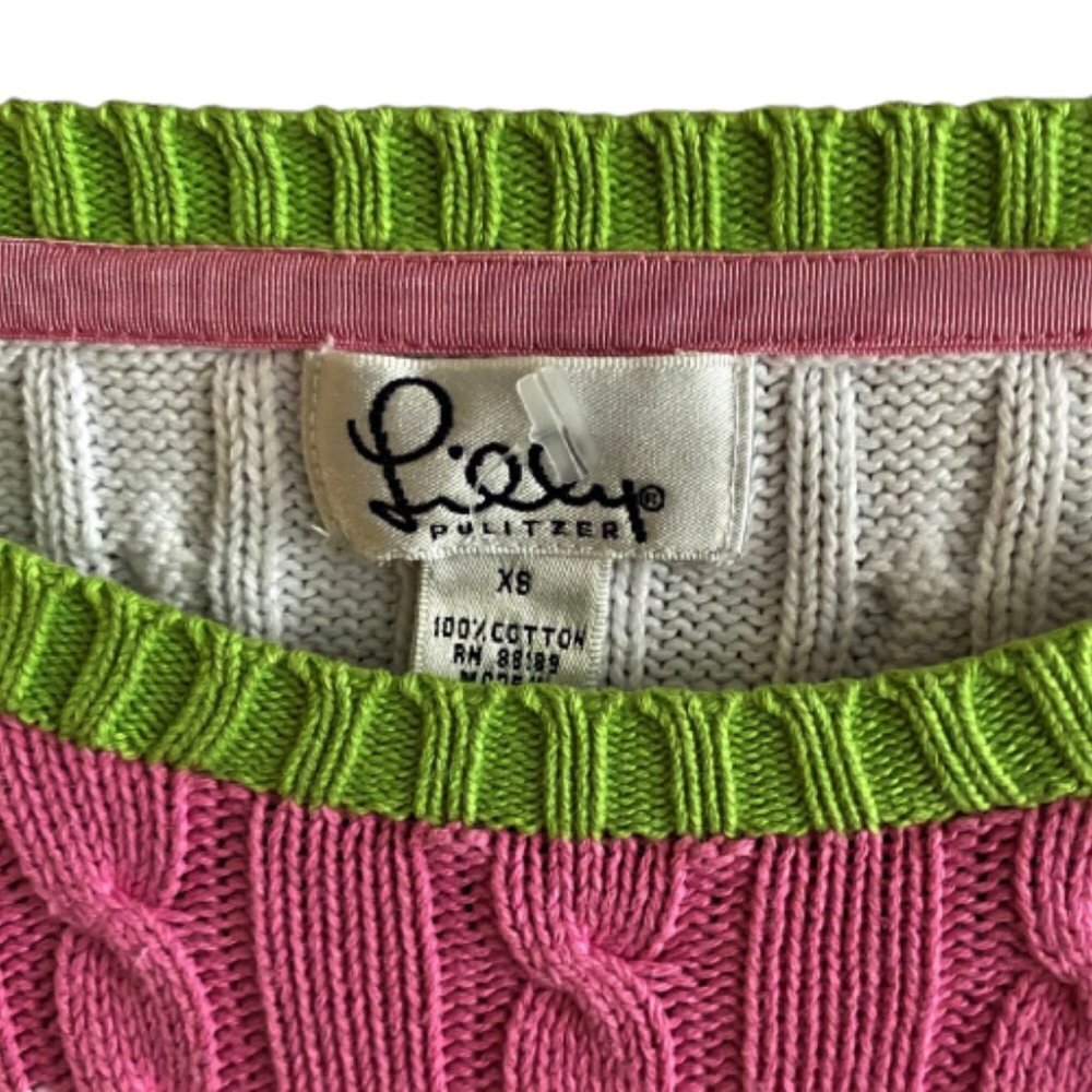 Lilly Pulitzer preppy pastels pink white striped cable knit 100% cotton sweater - Picture 8 of 13